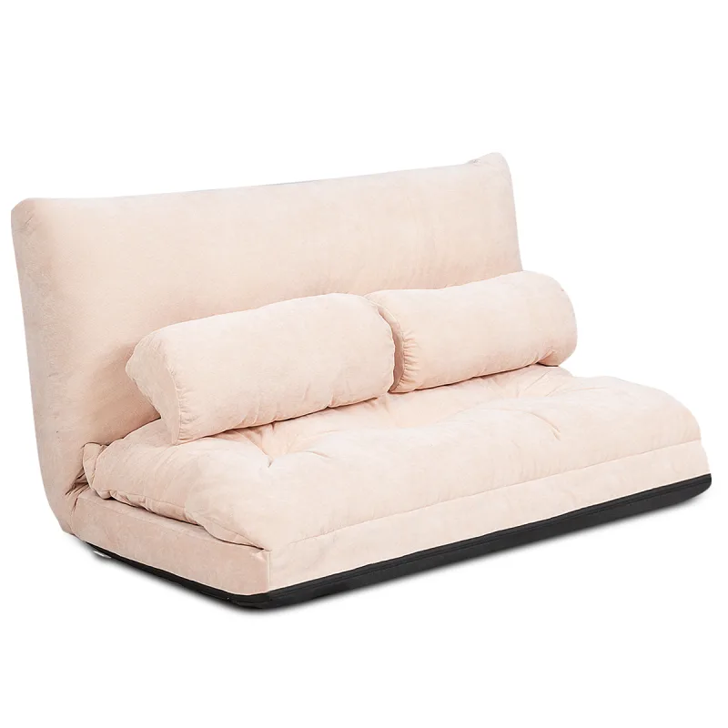 Costway Sofá a Ras de Suelo Sofá Cama Multifuncional Regulable en 6 Posiciones con 2 Almohadas Forro en Ante para Dormitorio Salón Balcón Beige