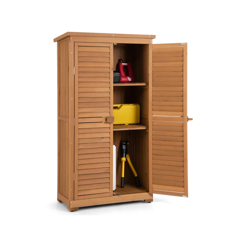 Costway Cobertizo de Almacenamiento de Madera Gabinete de Herramientas de Jardín con 3 Estantes Desmontables Organizador Exterior 87 x 47 x 160 cm