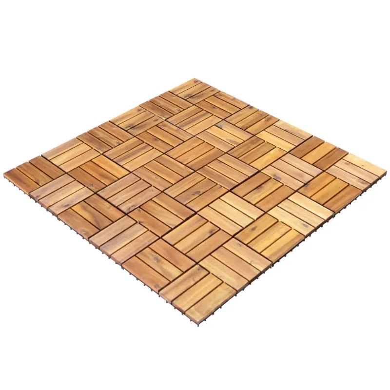 Costway 27 Piezas de Azulejo de Patio Entrelazado de Madera de Acacia sin Herramientas para Interiores y Exteriores 30 x 30 x 2,5 cm Natural