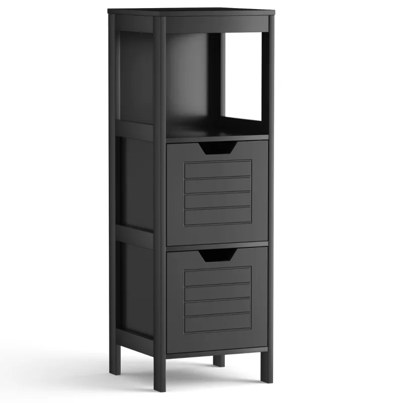 Costway Armario del Baño Estante de Madera Multifuncional con 2 Cajones Mesita Auxiliar para Casa Salón Baño 30 x 30 x 89 cm Negro