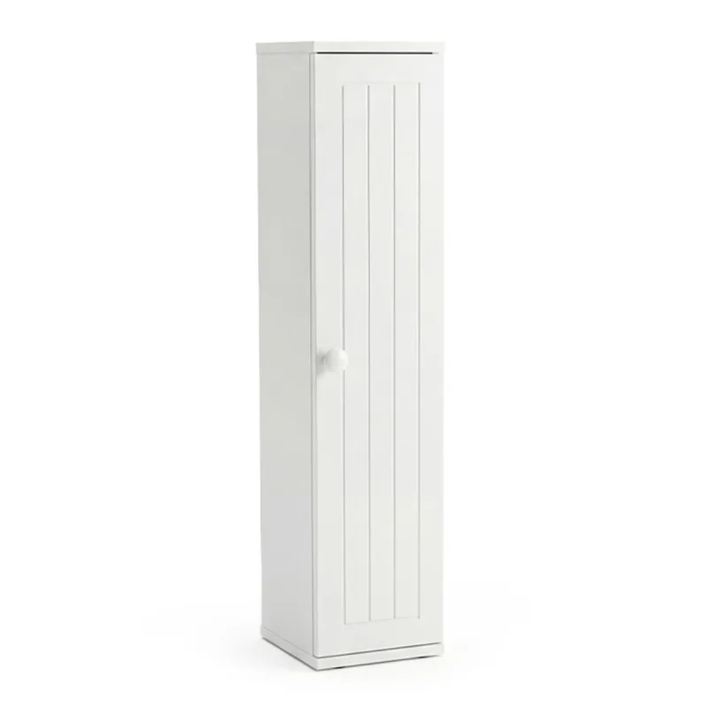 Costway Mueble Baño Estrecho con Orificio Papel Higiénico Puerta Pomo Estantes Extraíbles Organizador Espacios Reducidos Blanco