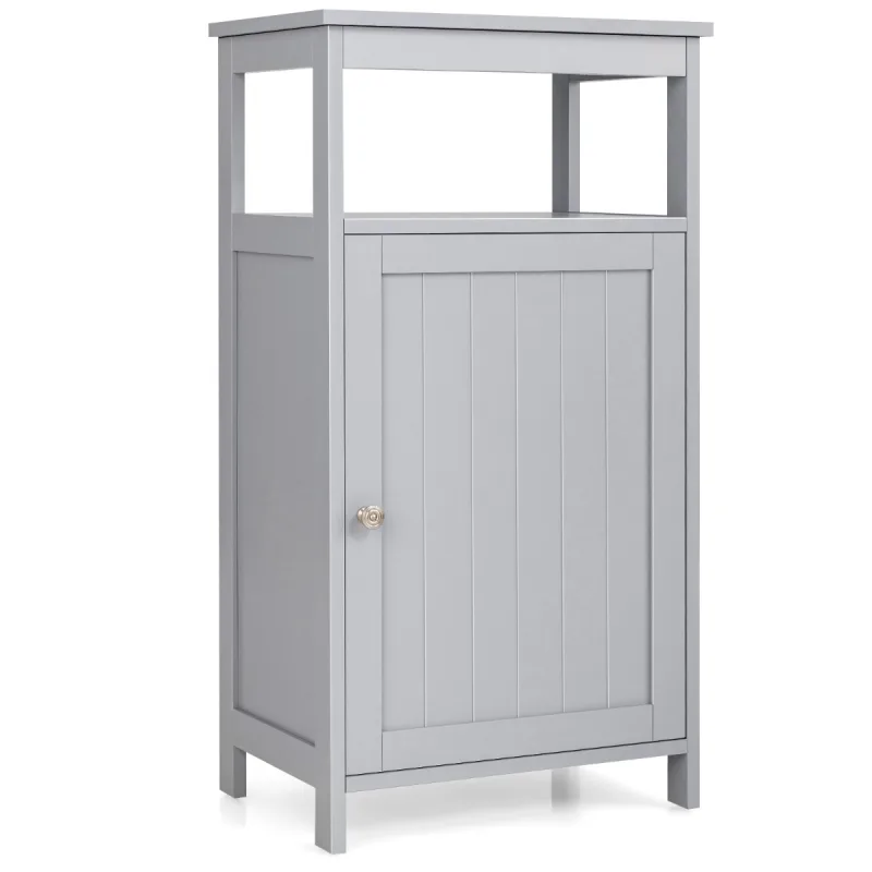 Costway Armario del Baño Gabinete de Almacenamiento con Puerta Repisa Regulable Organizador Moderno de Madera Gris 45 x 30 x 84 cm