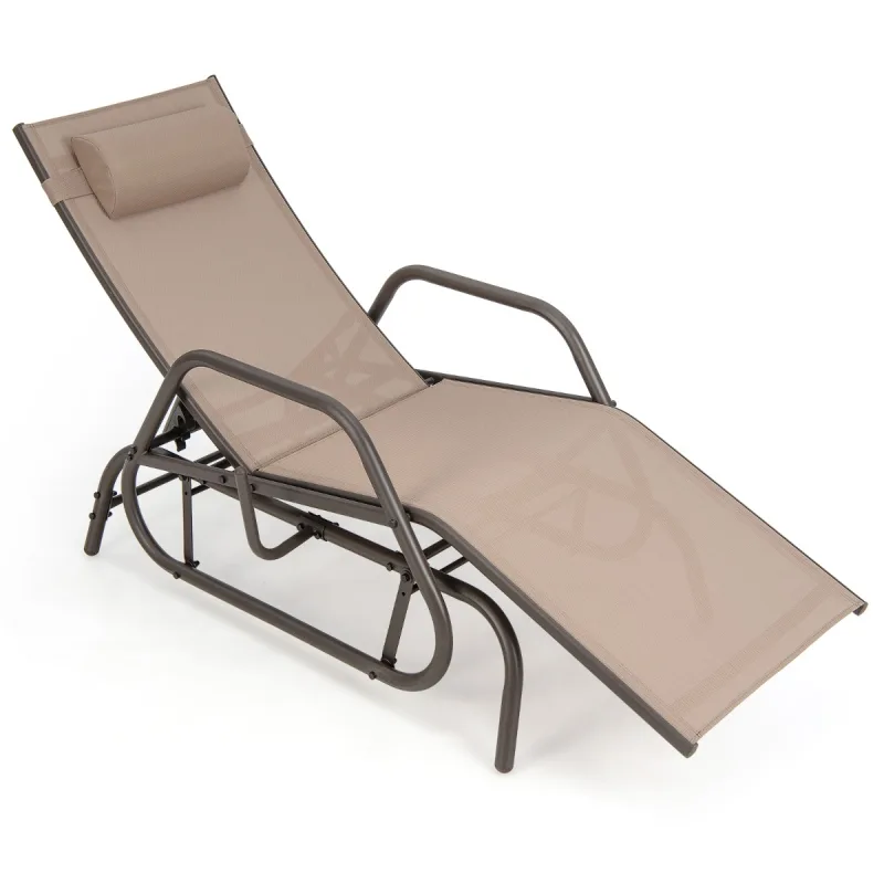 Costway Tumbona Jardín con Apoyabrazos y Almohada Silla Mecedora Respaldo Ajustable Marco de Metal para Playa Piscina 177 x 70 x 101 cm