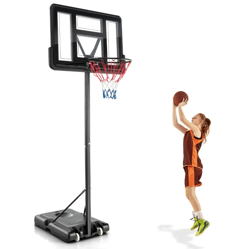 Costway Canasta de Baloncesto Altura Ajustable 1,3-3,05m con Ruedas y Base Rellenable 2 Redes para Niños y Adultos Negro