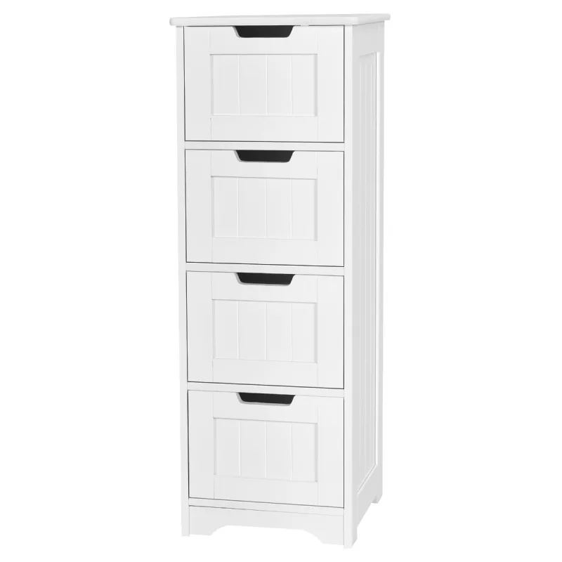 Costway Armario de Baño con 4 Cajones Cajonera de Almacenamiento de Suelo Mueble Auxiliar Baño Cocina Dormitorio Sala 30 x 30 x 83 cm Blanco