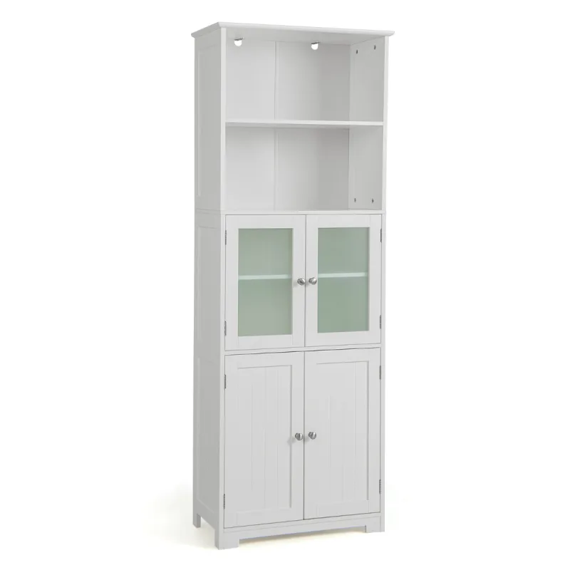 Costway Armario Alto de Baño con 2 Puertas Cajón Estantes Ajustables Armario Independiente para Sala Dormitorio Cocina 60 x 30 x 163 cm