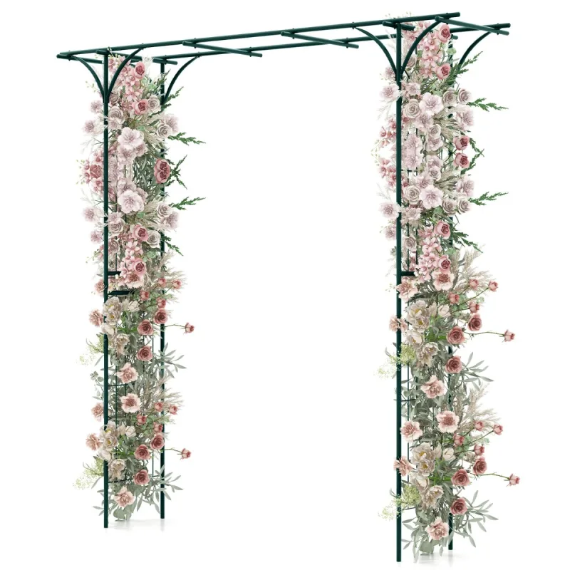 Costway Pérgola Metálica de Jardín Arco de Rosas Trepadoras Arco de Metal para Plantas Trepadoras 205 x 52 x 205 cm Verde