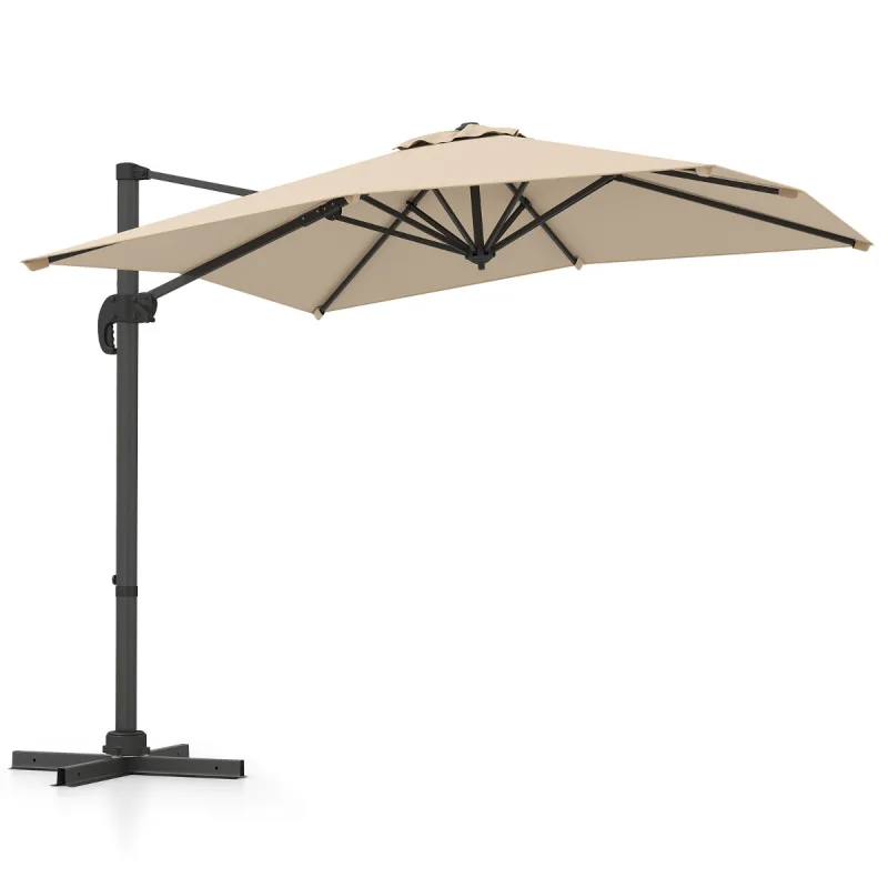 Costway Sombrilla de Exterior con Base en Cruz Sombrilla de Patio con 360° de Rotación 5 Inclinaciones Ajustables 8 Varillas Manivela