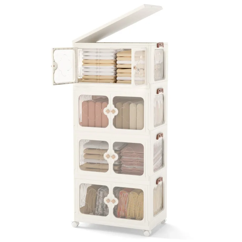 Costway Contenedores Apilables 159/212/265L con Tapa Ruedas Organizador Plegable con Puertas Transparentes