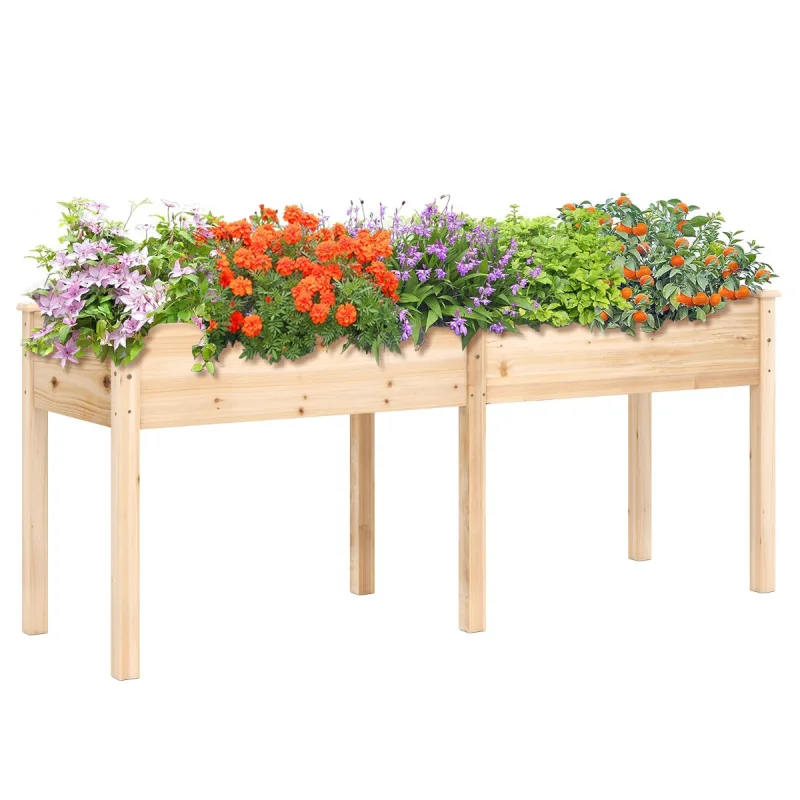 Costway Cama de Jardín Elevada con Separador 8 Orificios de Drenaje para Verduras Flores para Patio Terraza 184 x 58 x 77 cm Natural