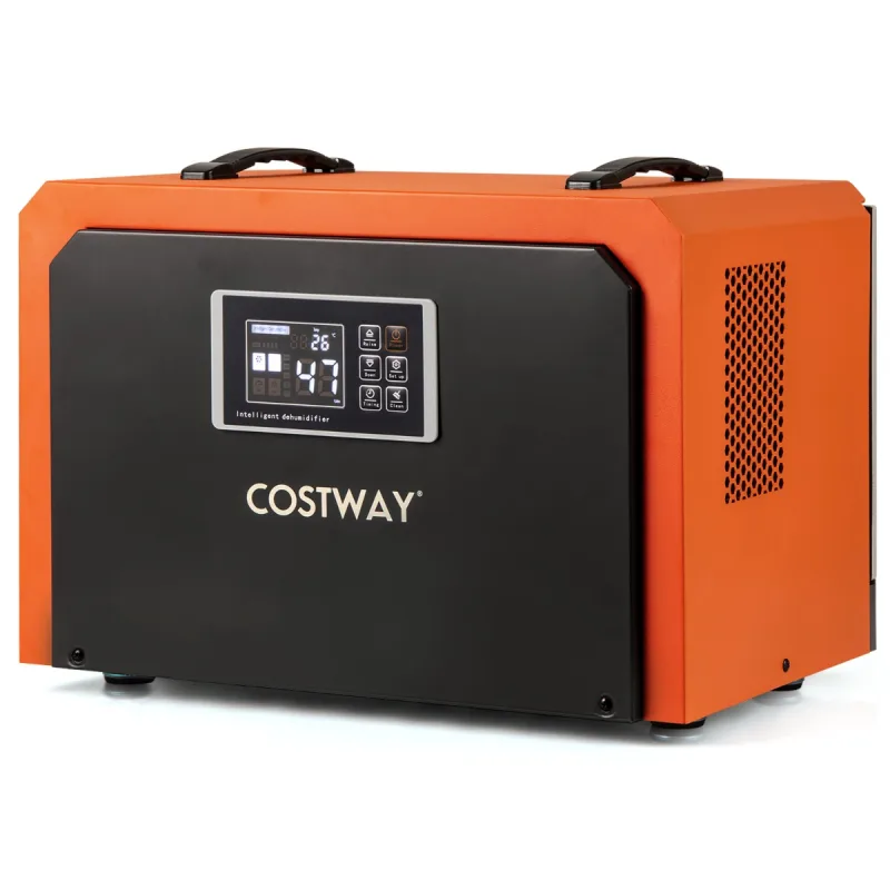 Costway Deshumidificador Portátil 60 L/Día con Pantalla LED Alta Capacidad de Flujo de Aire 450 m³/h Tubo de Drenaje para Garaje Sótano Naranja