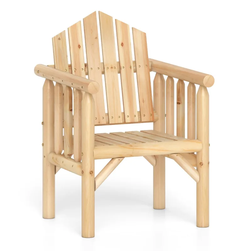 Costway Sillón de Madera para Exteriores Silla de Comedor de Patio con Reposabrazos y Respaldo Alto Inclinado 66 cm x 62.5 cm x 98 cm Natural