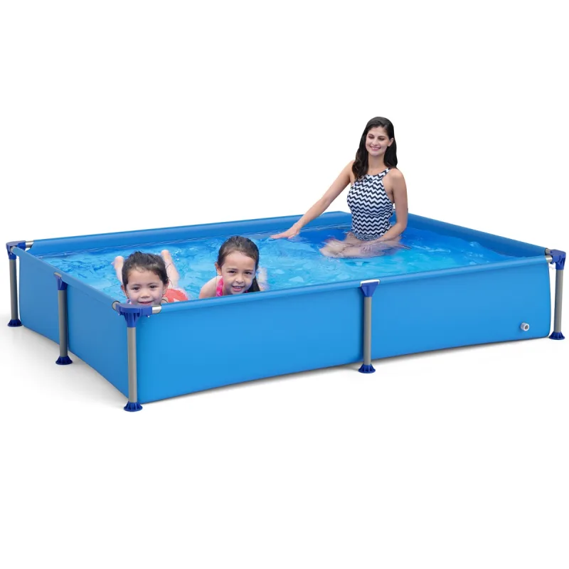 Costway Piscina Elevada Piscina Rectangular para Niños Mayores de 3 Años con Estructura PVC Resistente Plegable 228 M x 159 M x 42 CM Azul