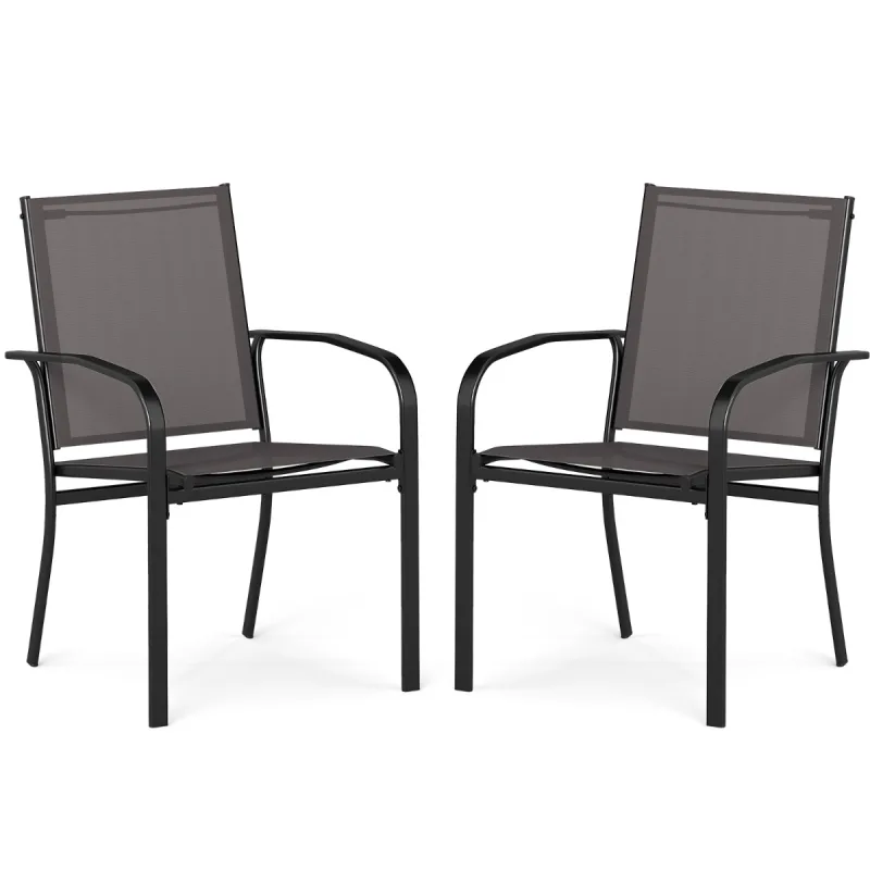 Costway Juego de 2 Sillas de Exteriores Apilables con Resplado Alto Asiento Ancho Reposabrazos para Exterior 61 x 57,5 x 89 cm Gris