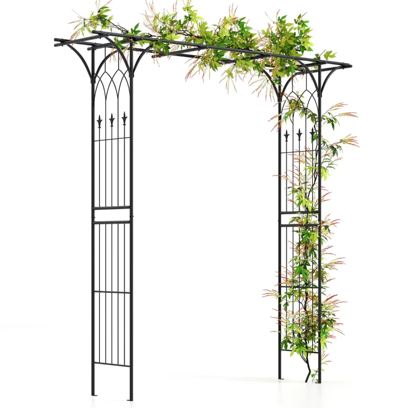 Costway Pérgola Metálica de JardínArco de Metal para Plantas Trepadoras Enrejado de Arco de Alta Resistencia 206 x 53 x 206 cm Negro