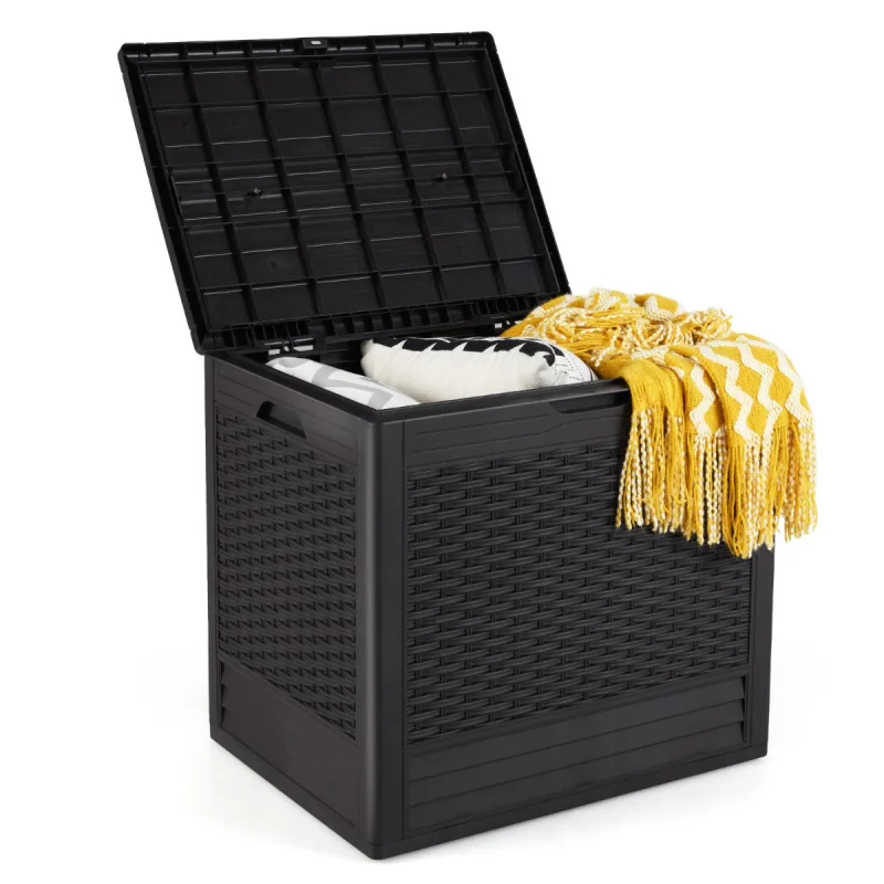 Costway Baúl de Almacenaje con Asas Laterales y Almohadillas Antideslizanates Capacidad de 136 L Caja de Almacenamiento 58 x 43,5 x 53 cm Marrón