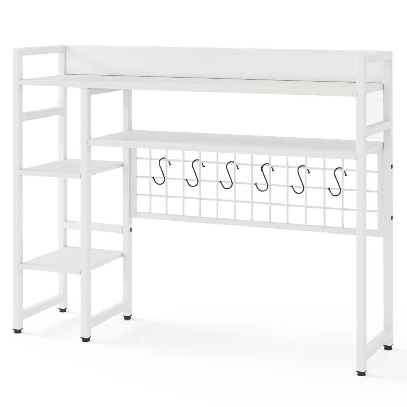 Costway Estantería de Escritorio Sobremesa 4 Niveles y Compartimento Abierto Trasero 6 Ganchos Escritorio de Madera 94 x 25 x 73,5 cm Blanco
