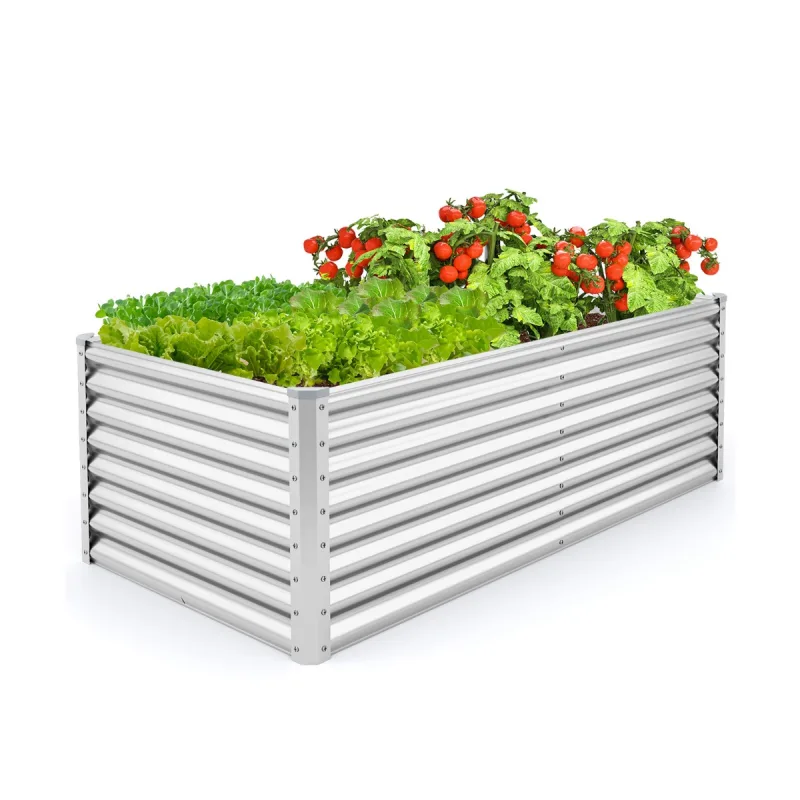 Costway Cama de Jardín Elevada de 60 cm Macetero Alto con Fondo Abierto Placa Rociada Jardinera Metálica Exterior para Verduras Plateado