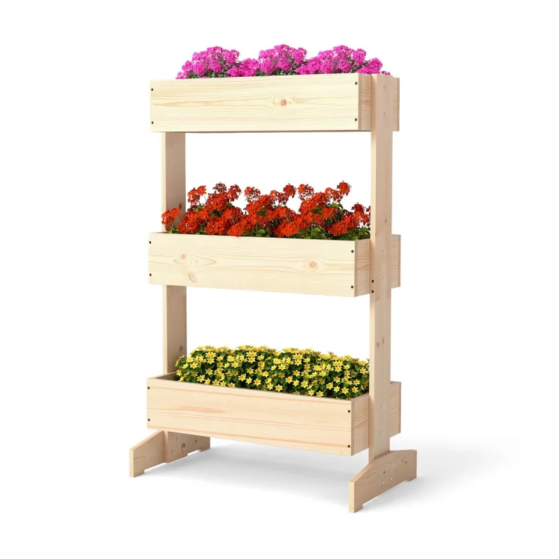 Costway Macetero Elevado de 3 Niveles Cama de Jardín para Plantas Estructura de Madera para Interiores y Exteriores para Plantas Verduras y Flores