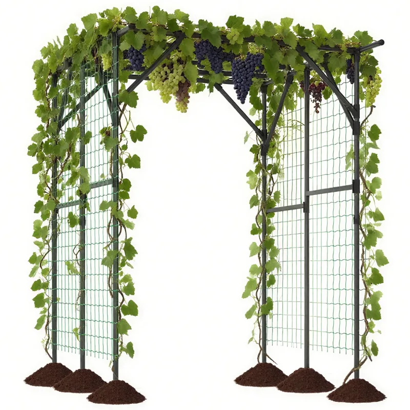 Costway Enrejado Grande de Arco de Jardín Soporte para Plantas Trepadores de Metal Revestido de PE a Prueba de Óxido de Patio para Verdura y fruta