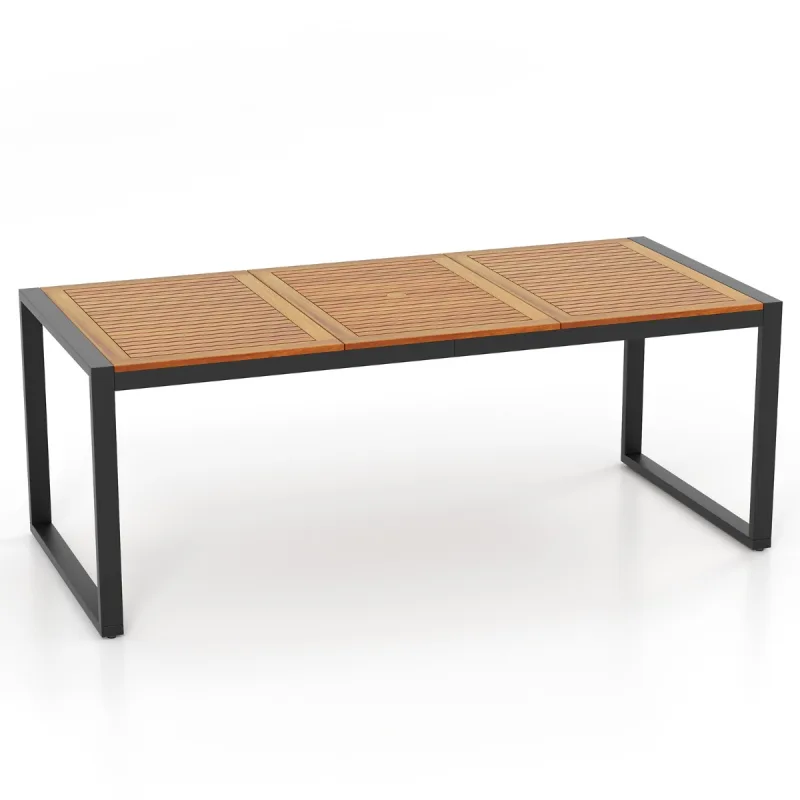 Costway Mesa de Comedor de Madera de Acacia para 8 Personas Mesa de Patio Rectangular con Agujero para Sombrilla de 5 cm