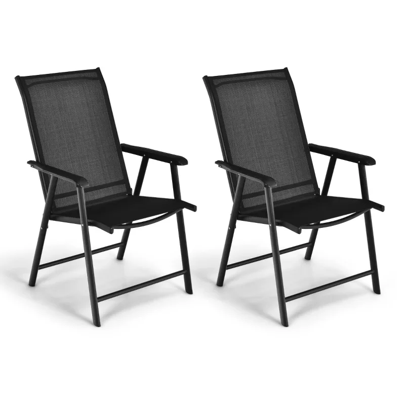 Costway Set de 2 Sillas Plegables y Portátiles para Exterior Camping Playa Sillas para Veranda con Reposabrazos 68 x 59 x 94 cm Negro