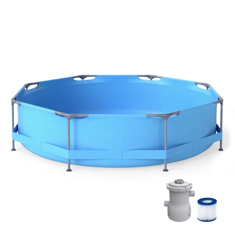 Costway Piscina Elevada Redonda para Exteriores con Estructura Metálica y Bomba de Filtro Capacidad de 6125 L para Jardín 360 x 258 x 76cm Azul