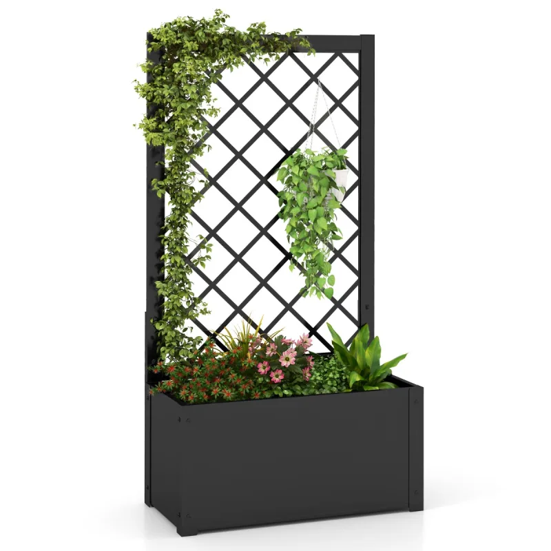 Costway Cama de Jardín Elevada con Enrejado Jardinera de Metal de 112 cm para Plantas Trepadoras Verduras Flores Cama de Contenedor Negro