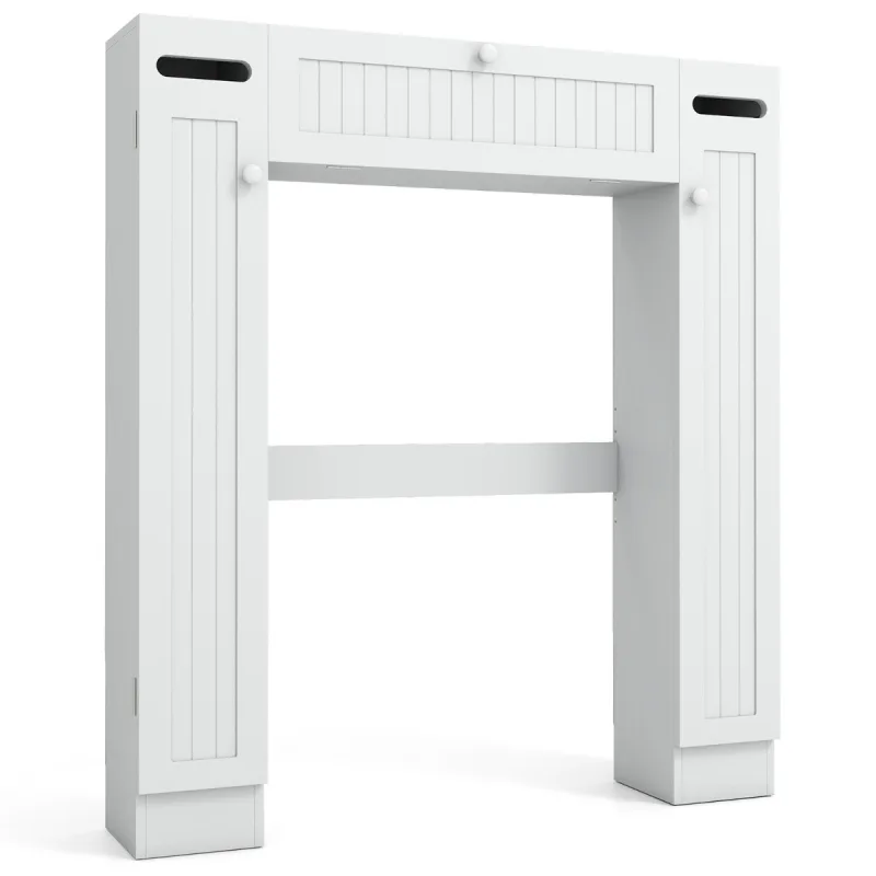 Costway Gabinete de Almacenamiento Sobre el Inodoro Organizador de Baño Independiente con Portarrollos de Papel Higiénico Puerta Abatible Blanco