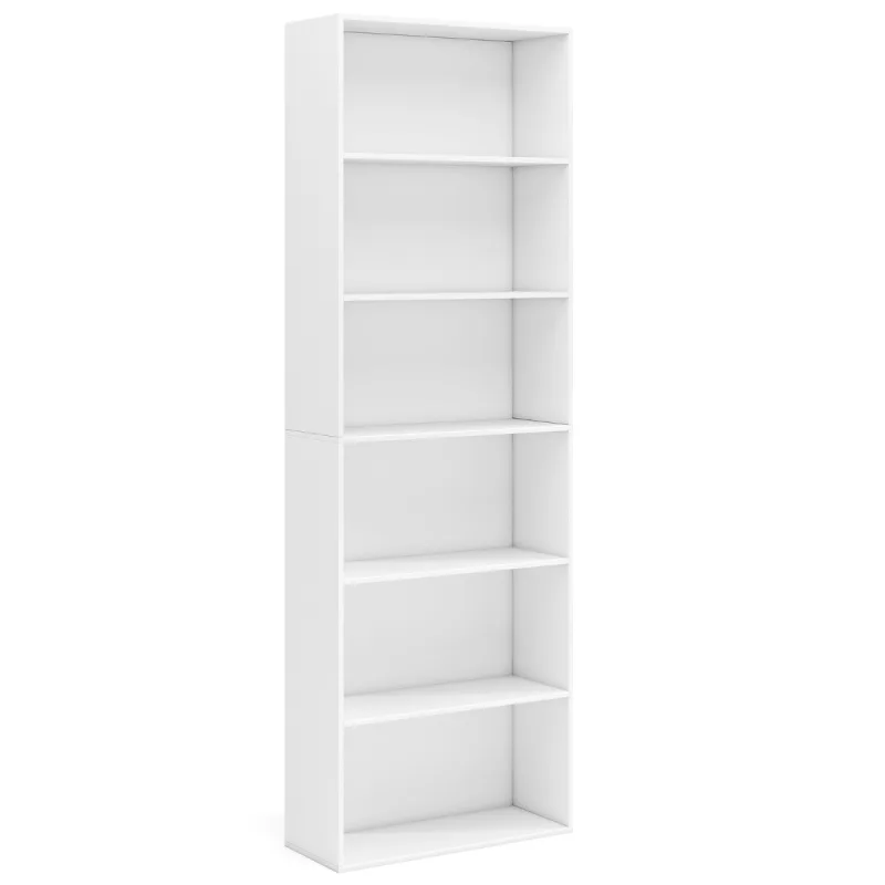 Costway Estantería Abierta de 6 Niveles con 2 Kits Antivuelco Organizador de Libros Moderno para Sala Dormitorio o Estudio 178 cm Blanco