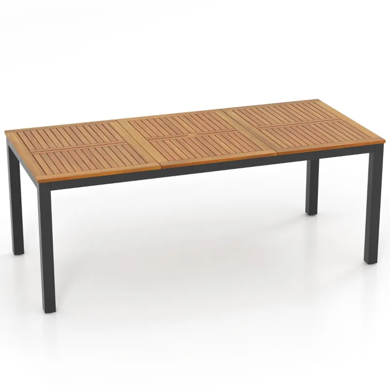 Costway Mesa de Comedor Exterior para 8 Personas Mesa de Madera de Acacia de 200 cm con Orificio para Sombrilla Patas de Metal para Jardín