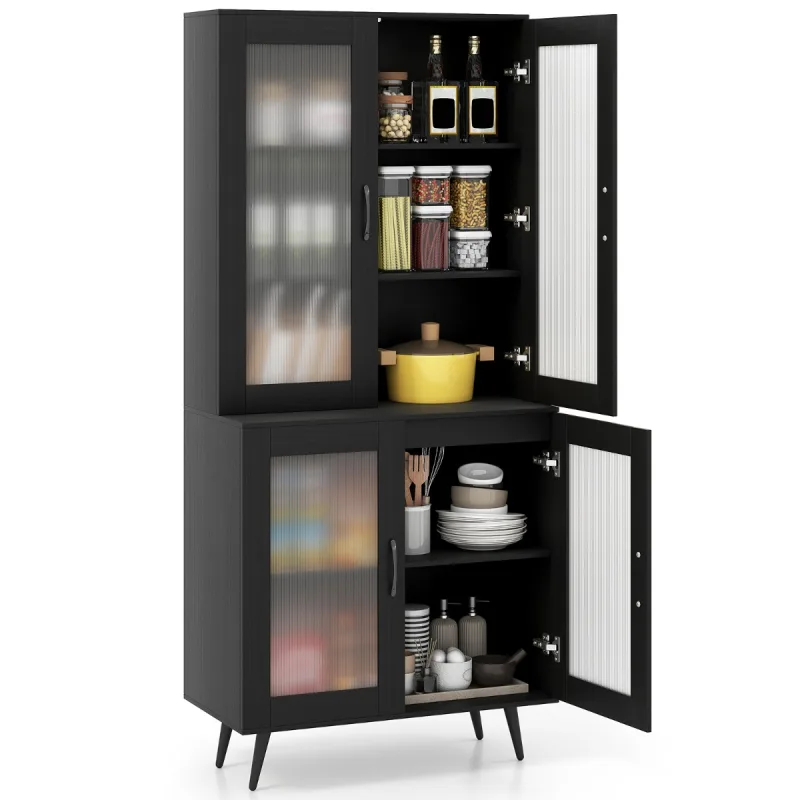 Costway Armario Despensa de Cocina con 4 Puertas Estante Ajustable con Patas Metálicas para Comedor 80 x 40 x 178,5 cm Negro