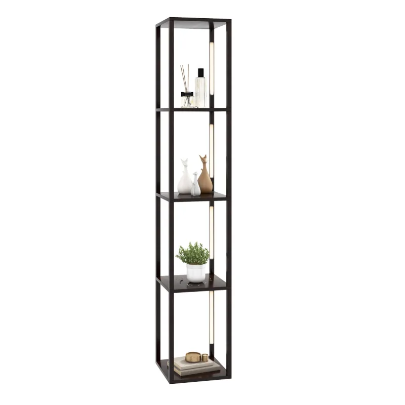 Costway Lámpara de Pie Moderna con Estantes Bombillas LED Regulables de 3 Niveles y Postes LED Rotativos para Dormitorio 29 x 29 x 163 cm Nuez