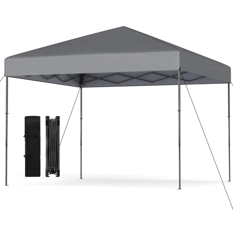 Costway Gazebo Plegablecon Bolsa de Transporte con Altura Ajustable en 3 Posiciones Estacas de Tierra para Camping 295 x 295 cm Gris