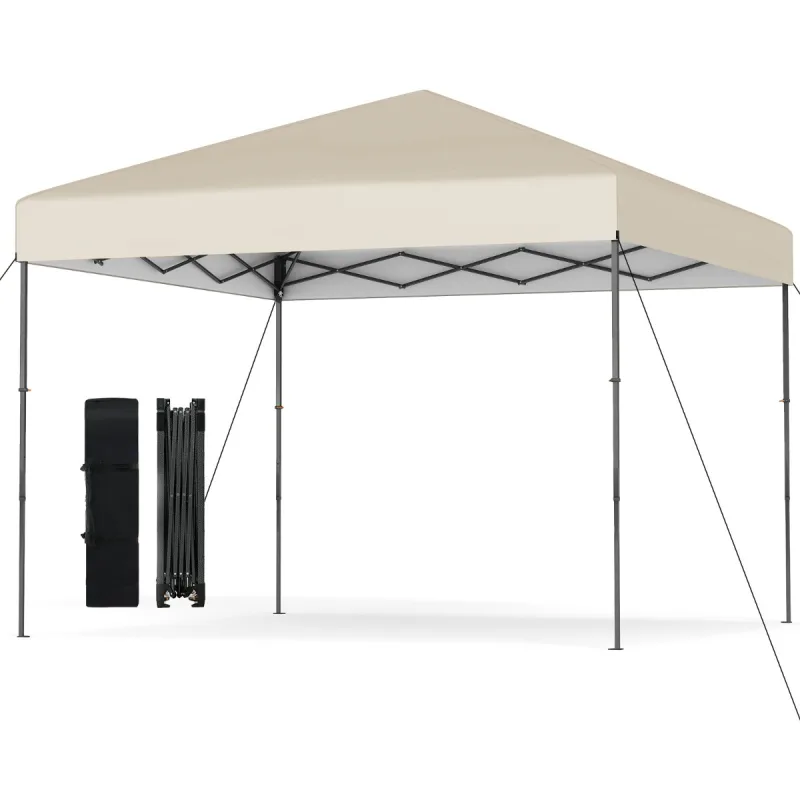 Costway Gazebo Plegablecon Bolsa de Transporte con Altura Ajustable en 3 Posiciones Estacas de Tierra para Camping 295 x 295 cm Beige