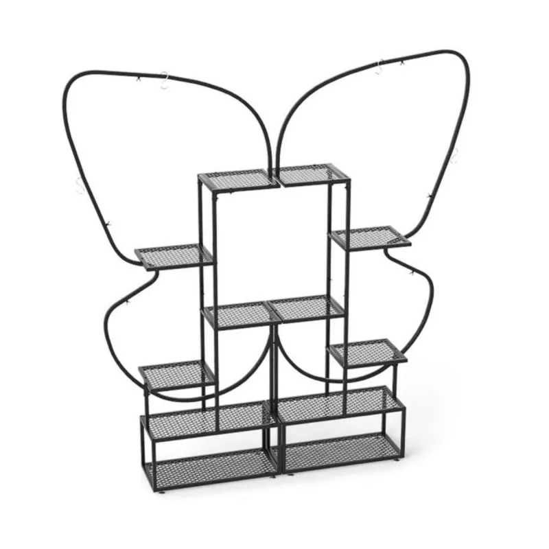 Costway Soporte de Plantas de Metal de 6 Niveles con 12 Tablas de Malla Metálica y 4 Ganchos Estante de Exhibición de Escalera Negro