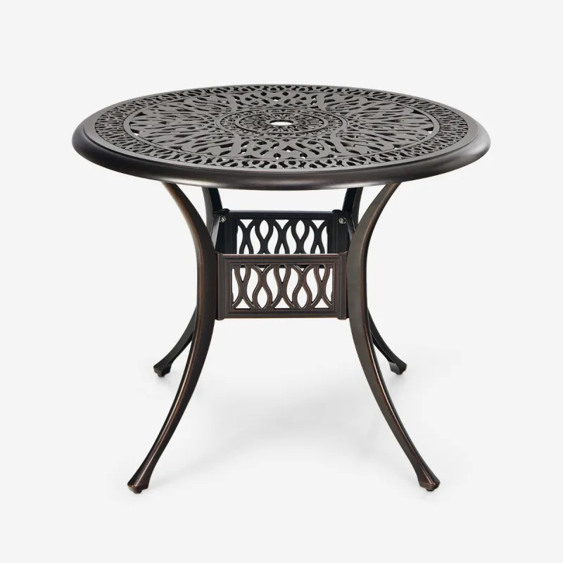 Costway Mesa de Comedor de Patio de 91 cm Mesa de Bistró Exterior de Aluminio Fundido con Agujero para Sombrilla de 5 cm Rojo Vino