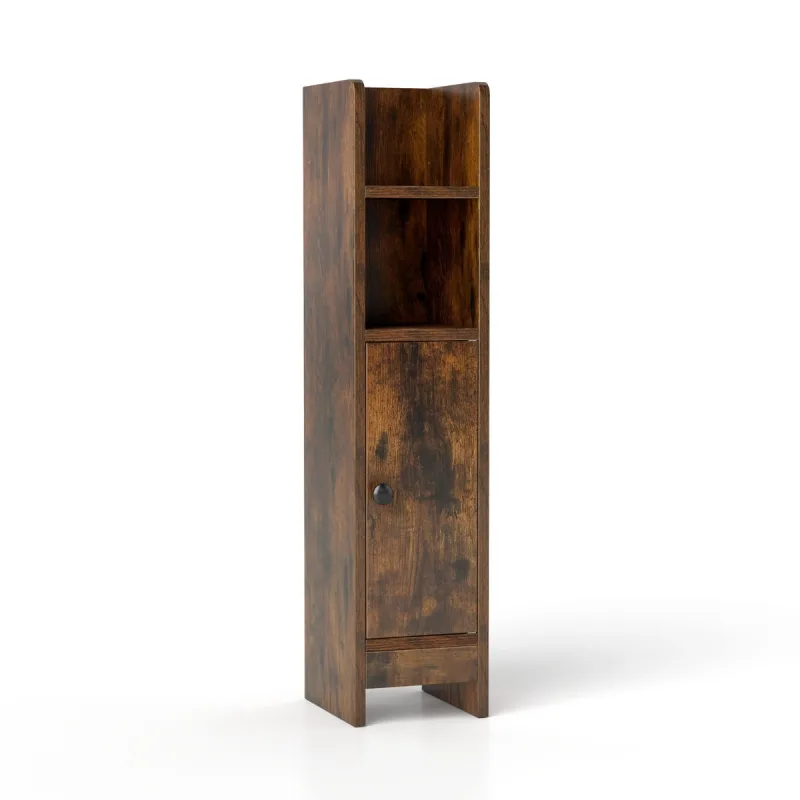 Costway Armario del Suelo para Baño Mueble Esquinero Pequeño con Puerta y Estantes Ajustables para Baño 20 x 18 x 80 cm Marrón