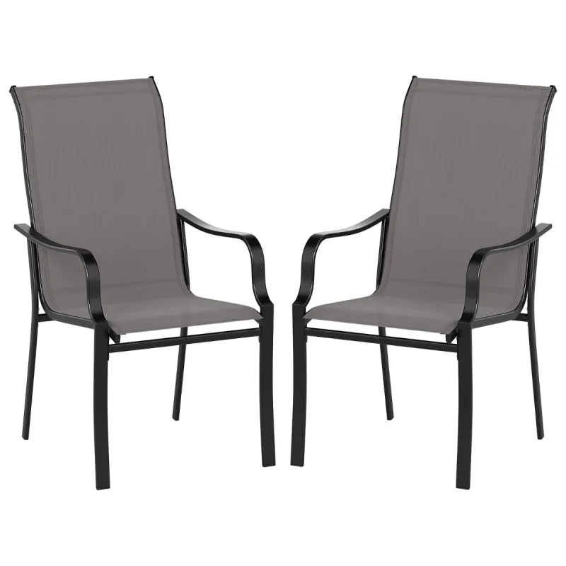 Costway Juego de 2 Sillas de Jardín con Respaldo Alto y Reposabrazos con Carga de Hasta 150 kg para Jardín Balcón 73 x 56 x 101 cm Gris