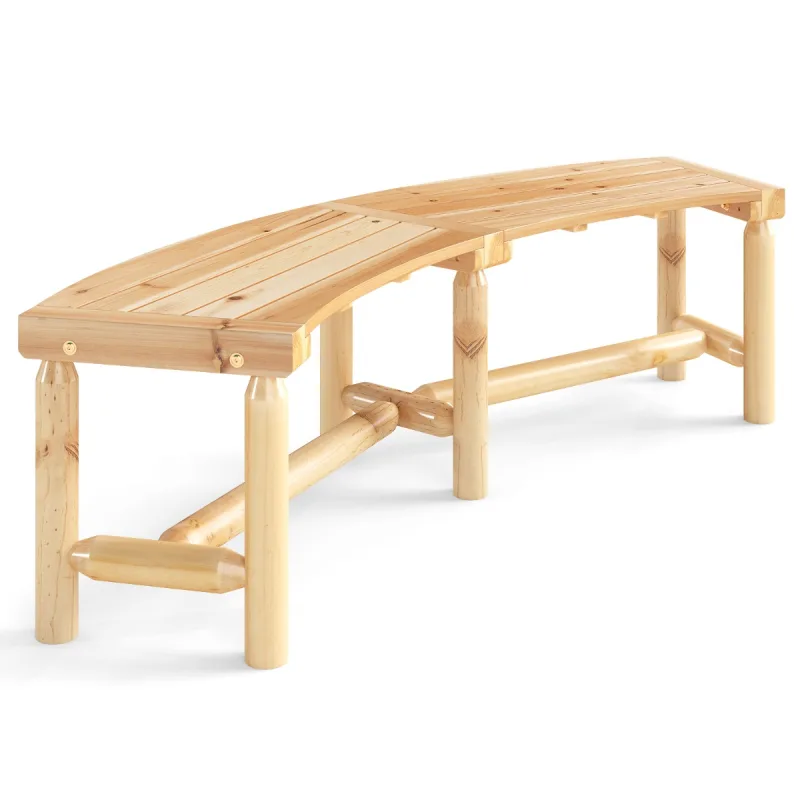 Costway Banco Curvo para Exterior para 2-3 Personas Capacidad de Carga de 360 kg Sin Respaldo para Jardín 170 x 58 x 45 cm Natural