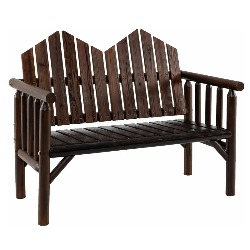 Costway Banco de Patio para 2 Personas con Respaldo Inclinado Asiento Espacioso con Listones y Reposabrazos Capacidad de 300 KG Banco Marrón Oscuro