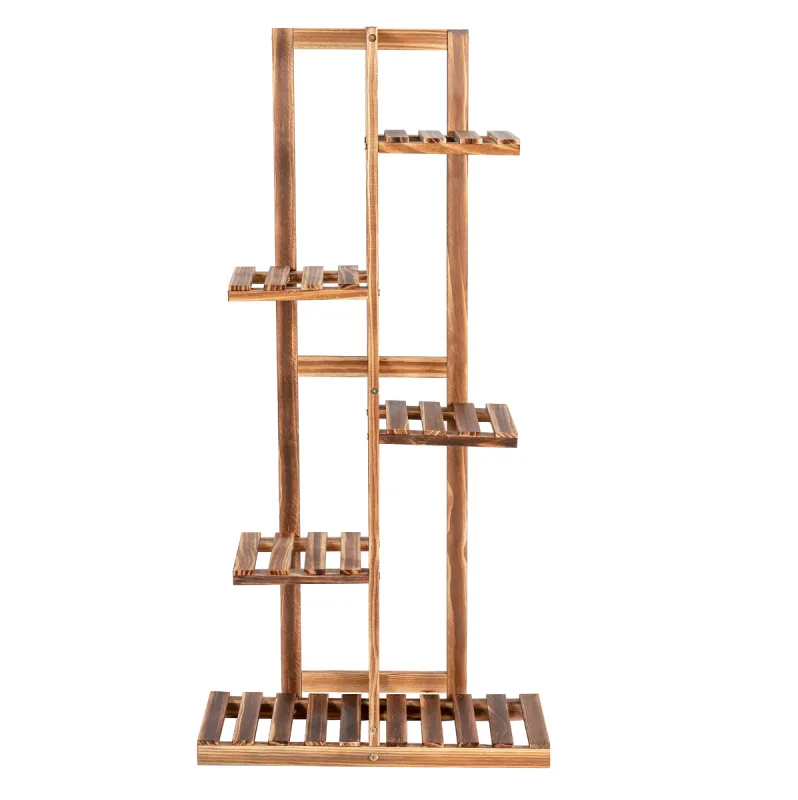 Costway Porta Plantas de Madera 5 Niveles Estante para 6 Macetas Flores Soporte Expositivo para Suculentas para Salón Balcón Marrón 50 x 21 x 103 cm