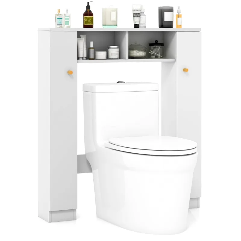 Costway Estante sobre Inodoro Organizador de Baño con 2 Puertas y 2 Compartimentos Abiertos 87,5 x 18 x 98 cm