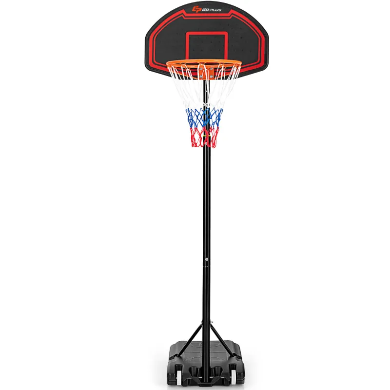 Costway Canasta de Baloncesto Portátil para Niños Soporte Canasta Regulable en 5 Alturas Red Duradera Uso Interno y Externo 192-247 cm Negro y Rojo