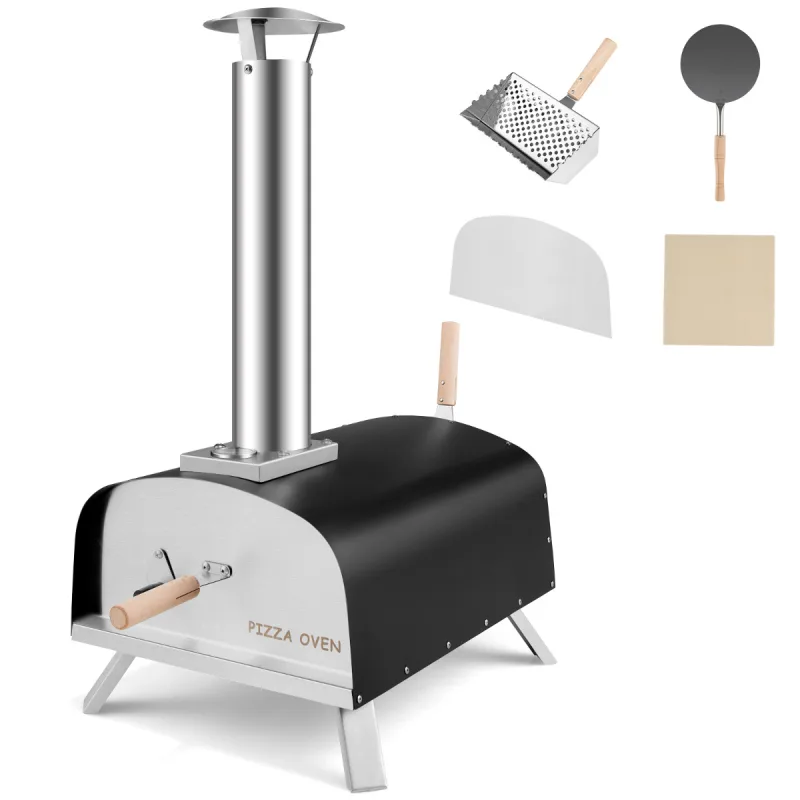 Costway Horno de Pizza de Exterior Barbacoa Portátil de Hierro con Chimenea Extraíble para Picnic Patio 42 x 81 x 84,5 cm Negro