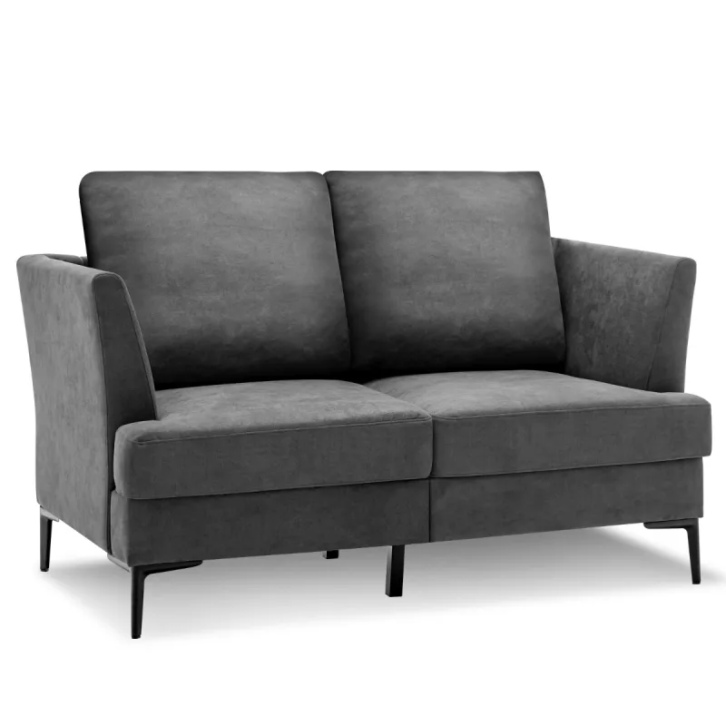 Costway Sofá Loveseat Moderna de Dos Plazas Tapizado con Cojines de Respaldo Desmontables para Salón Apartamento Oficina 141 x 80 x 72 cm Gris