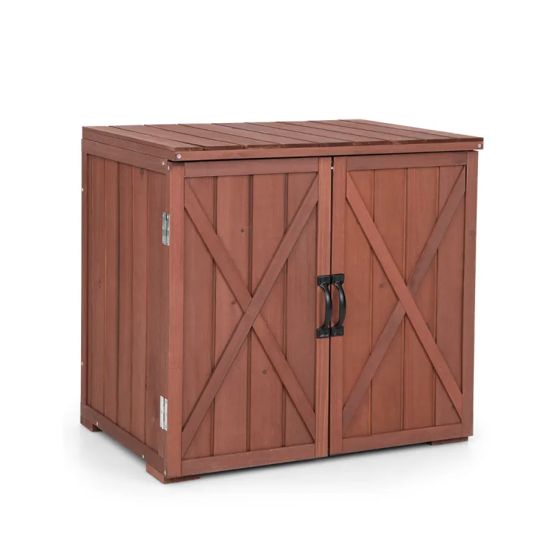 Costway Armario de Almacenamiento de Madera Abeto para Jardín Organizador de Herramientas con Puertas Dobles Cobertizo de Patio 77x56x72 cm Marrón