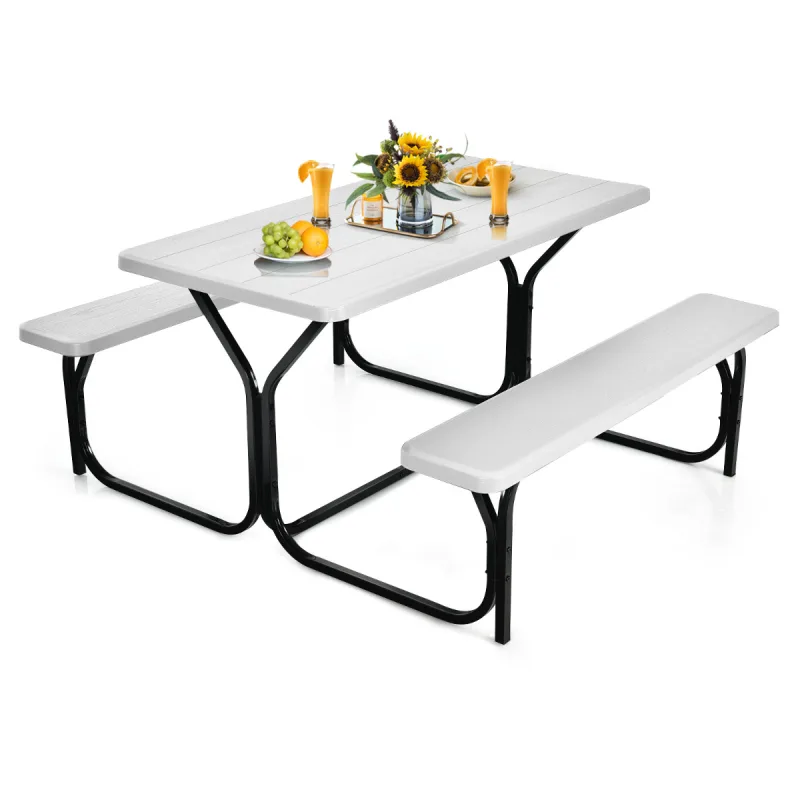 Costway Set de Mesa y Banco de Picnic Conjunto de Muebles para Exterior Estructura Metálica para Patio Piscina Jardín 137 x 150 x 72 cm