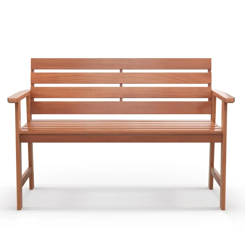Costway Banco de Madera de 2 Asientos con Asiento de Listones Transpirables Respaldo Inclinado Ergonómico para Patio Balcón 120,5 x 64 x 84 cm