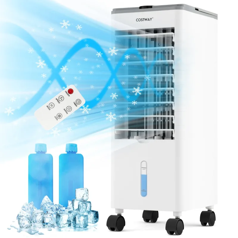 Costway 3 en 1 Aire Acondicionado Portátil con Temporizador Humidificador 3 Velocidades de Viento Oscilación de 60° y 2 Bolsas de Hielo